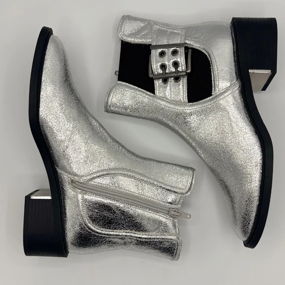 BCBGeneration Barini Silver Metallic Cutout Ankle Boots 6.5M Western Festival